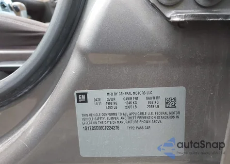 2012 Chevrolet Malibu Ls из США, поврежденный, VIN 1G1ZB5E06CF224276